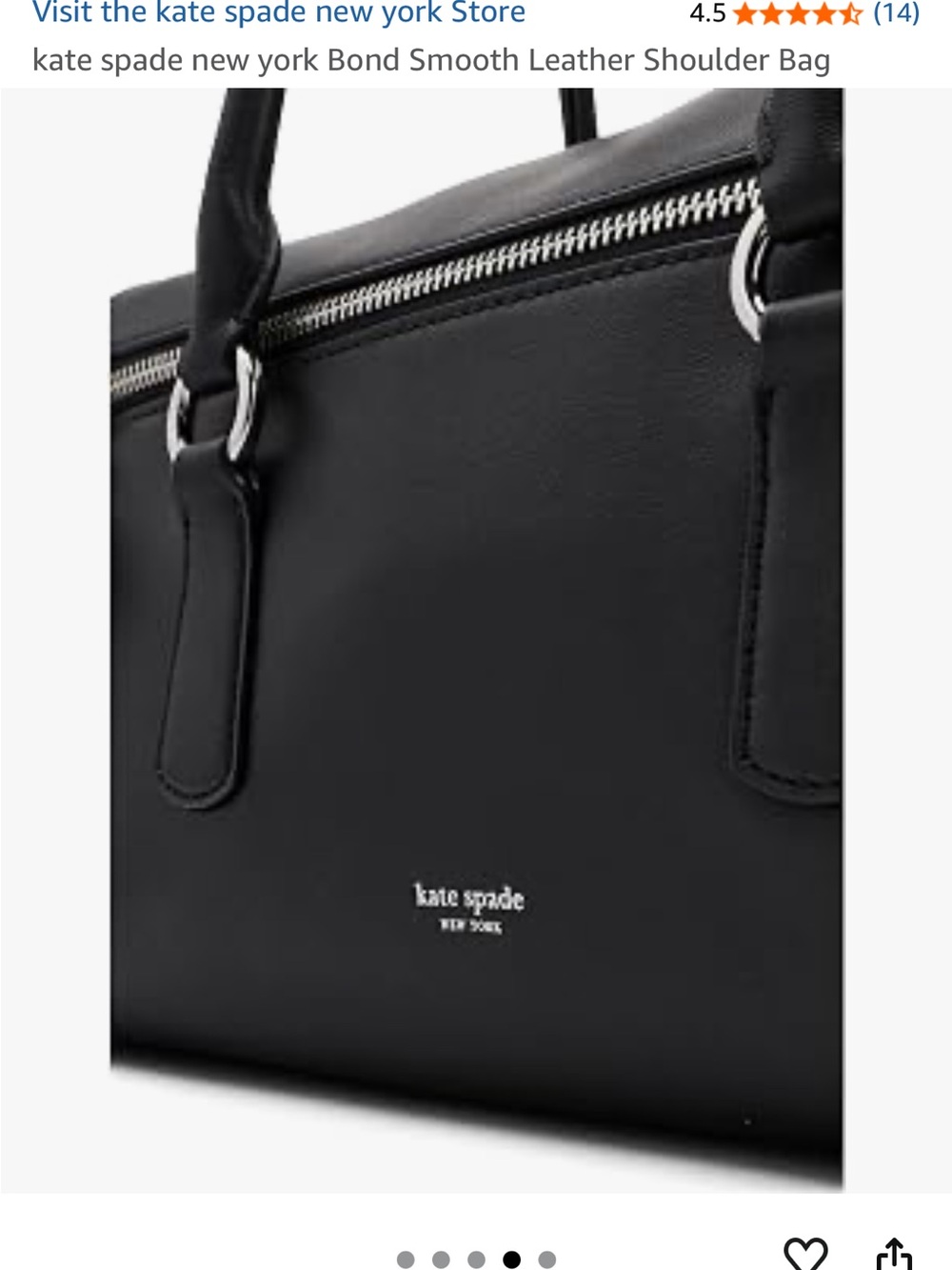 kate spade Black Leather Shoulder Bag with Zip Detail - Picture 5 of 9